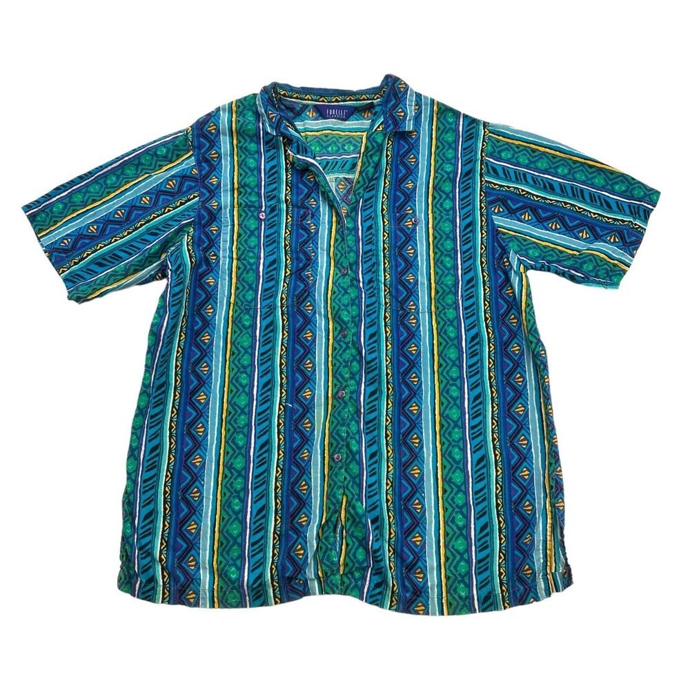 Vintage Forelli Classics Shirt Womens 18 / 20 Blue Green Aztec Geometric